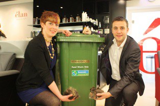 (l-r) Elan Hair Design salon coordinator, Lauren Milton and Keenan Recycling account executive, Stuart Youngson